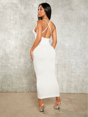 SXY Solid Criss Cross Backless Cami Bodycon Dress Concert Long Summer Dress Coquette Prom Dress Sexy Dress Valentine Day Dress