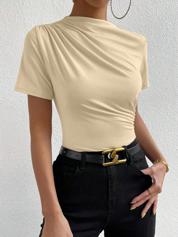 Rosydaze Ruched Mock Neck Tee