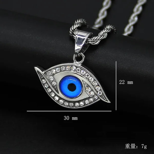 Fashion Stainless Steel Rope Chain Necklace Silver Plated CZ Evil Eye Pendant Necklace for Women Men Girl Female Accessories