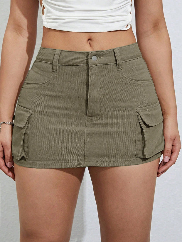 ICON Flap Pocket Side Cargo Denim Skirt