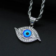 Fashion Stainless Steel Rope Chain Necklace Silver Plated CZ Evil Eye Pendant Necklace for Women Men Girl Female Accessories
