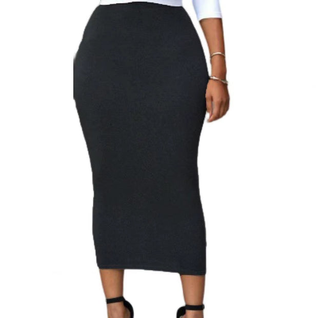 Women Skirt Solid Color Elastic Bodycon High Waist Dating Skirt Match Top Comfortable Mid-Calf Length Sheath Skirt Women Garment