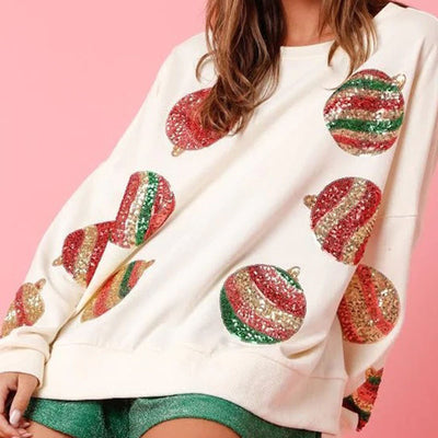 Autumn and Winter Sequined Embroidered Fashionable round Neck Long Sleeve Sequin Stitching Christmas Sweater for Women