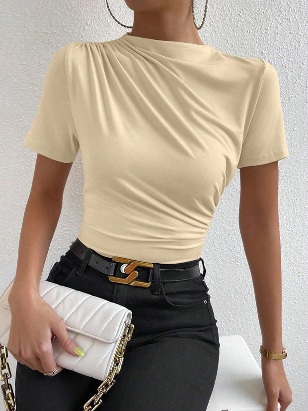 Rosydaze Ruched Mock Neck Tee