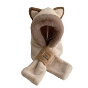 Women Hat Scarf All-In-One Winter Versatile Cute Plush Cap Warm Thickened Anti-Freezing Windproof Hooded Scarf Hot