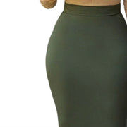 Women Skirt Solid Color Elastic Bodycon High Waist Dating Skirt Match Top Comfortable Mid-Calf Length Sheath Skirt Women Garment