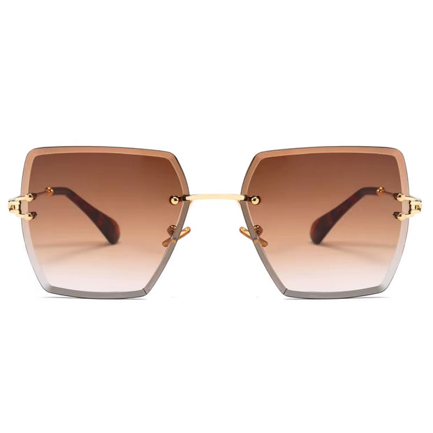 Womens Rimless Sunglasses Ladies Metal Gradient Lens Brown Black Square Sun Glasses Female Accessories Summer 2018