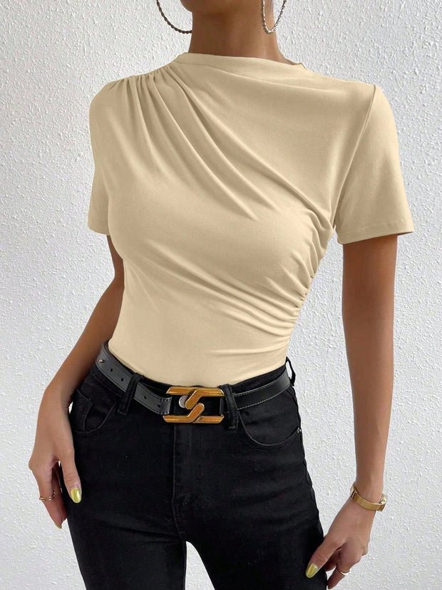 Rosydaze Ruched Mock Neck Tee