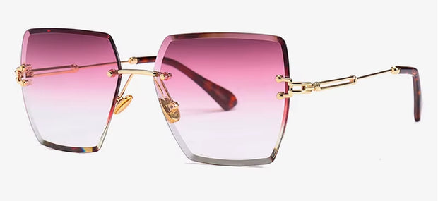 Womens Rimless Sunglasses Ladies Metal Gradient Lens Brown Black Square Sun Glasses Female Accessories Summer 2018