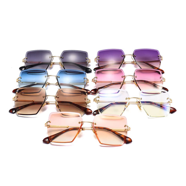 Womens Rimless Sunglasses Ladies Metal Gradient Lens Brown Black Square Sun Glasses Female Accessories Summer 2018