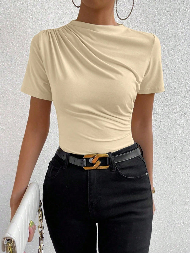 Rosydaze Ruched Mock Neck Tee